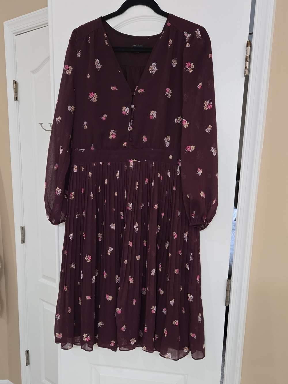Ann Taylor Burgundy Floral Midi Dress
